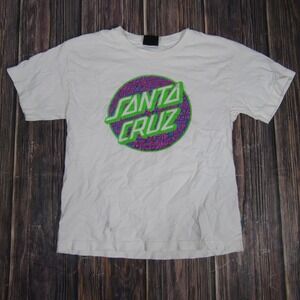 Santa Cruz Shirt Mens Medium White Neon Green Purple Graphic Skate Tee NHS